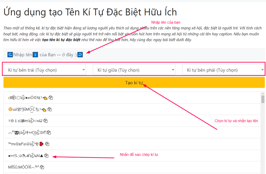 Hướng dẫn tạo kí tự đặc biệt trên tenkitudacbiet.com