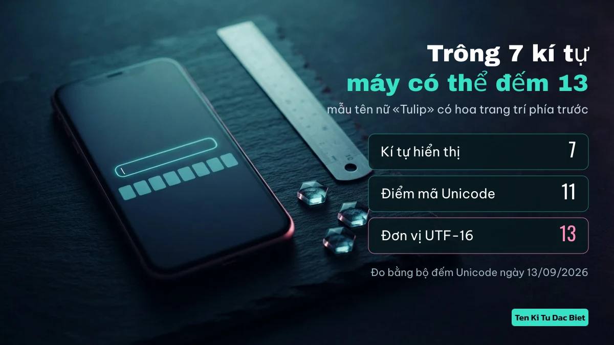 Đo độ dài tên Liên Quân: tên nữ trông 7 kí tự nhưng có 11 điểm mã và 13 đơn vị UTF-16