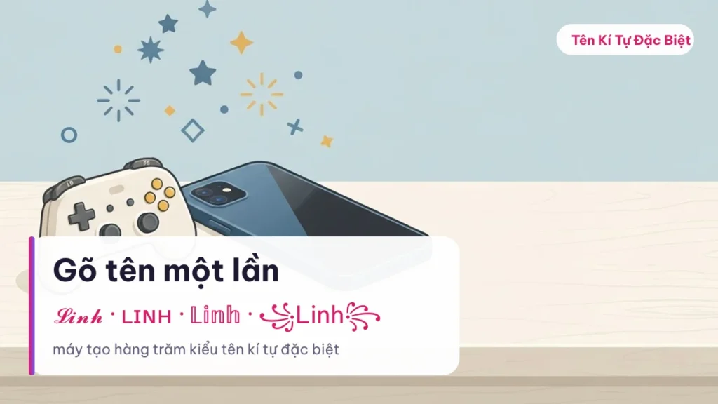 Công cụ tạo tên kí tự đặc biệt đang hiển thị các kiểu chữ trên màn hình